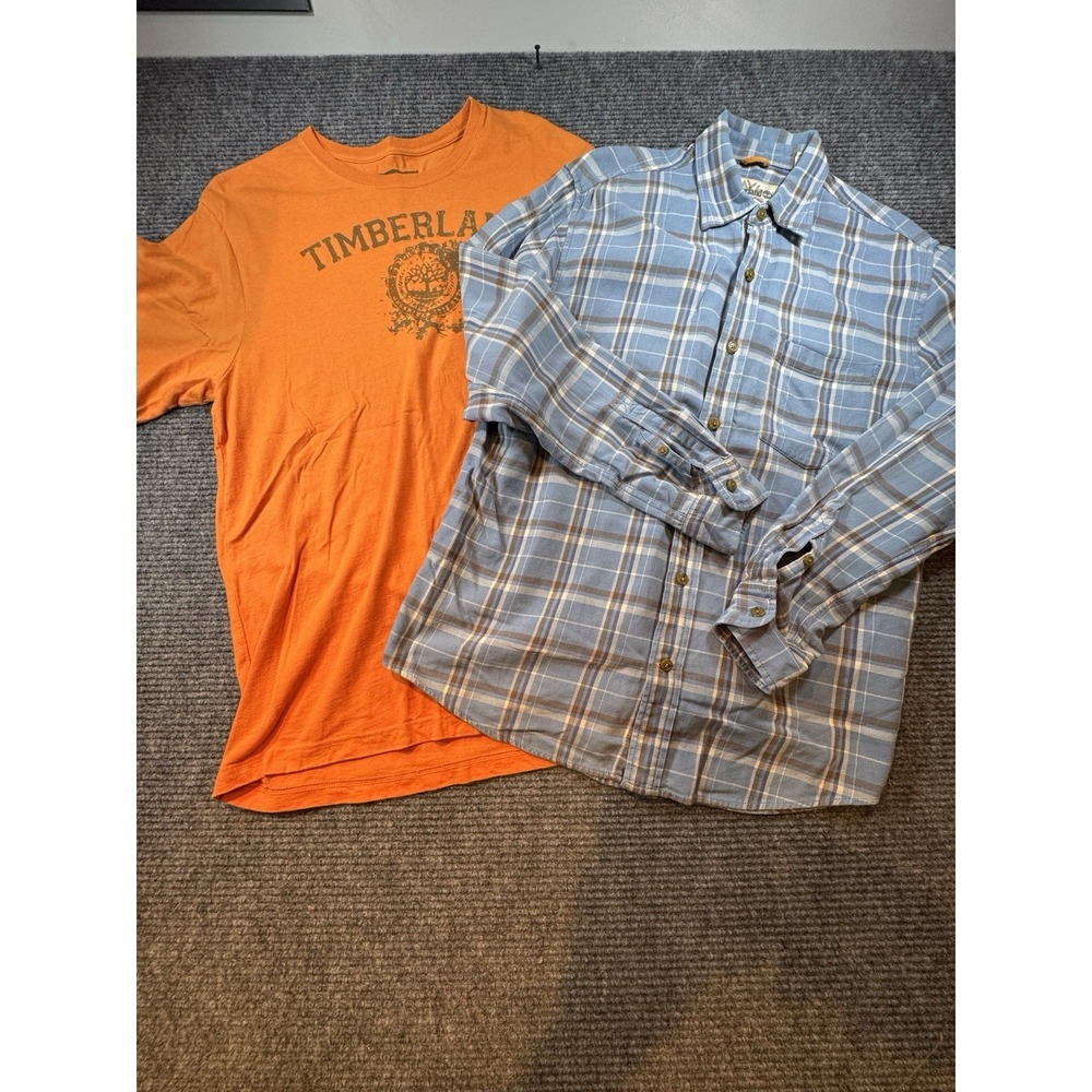 Lot Of 2 Timberland Men's LG Regular Fit Long Sleeve Plaid Button & T-Shirt